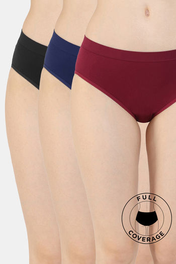 Buy Zivame Medium Rise Full Coverage No Visible Panty Line Hipster (Pack of 3) - Multicolor